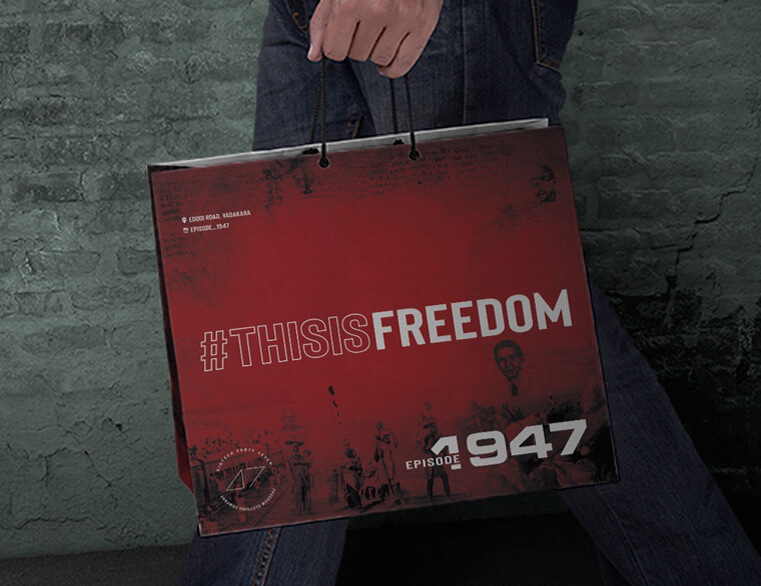 1947 Clothing brand shopping bag with #ThisIsFreedom freedom-themed packaging design