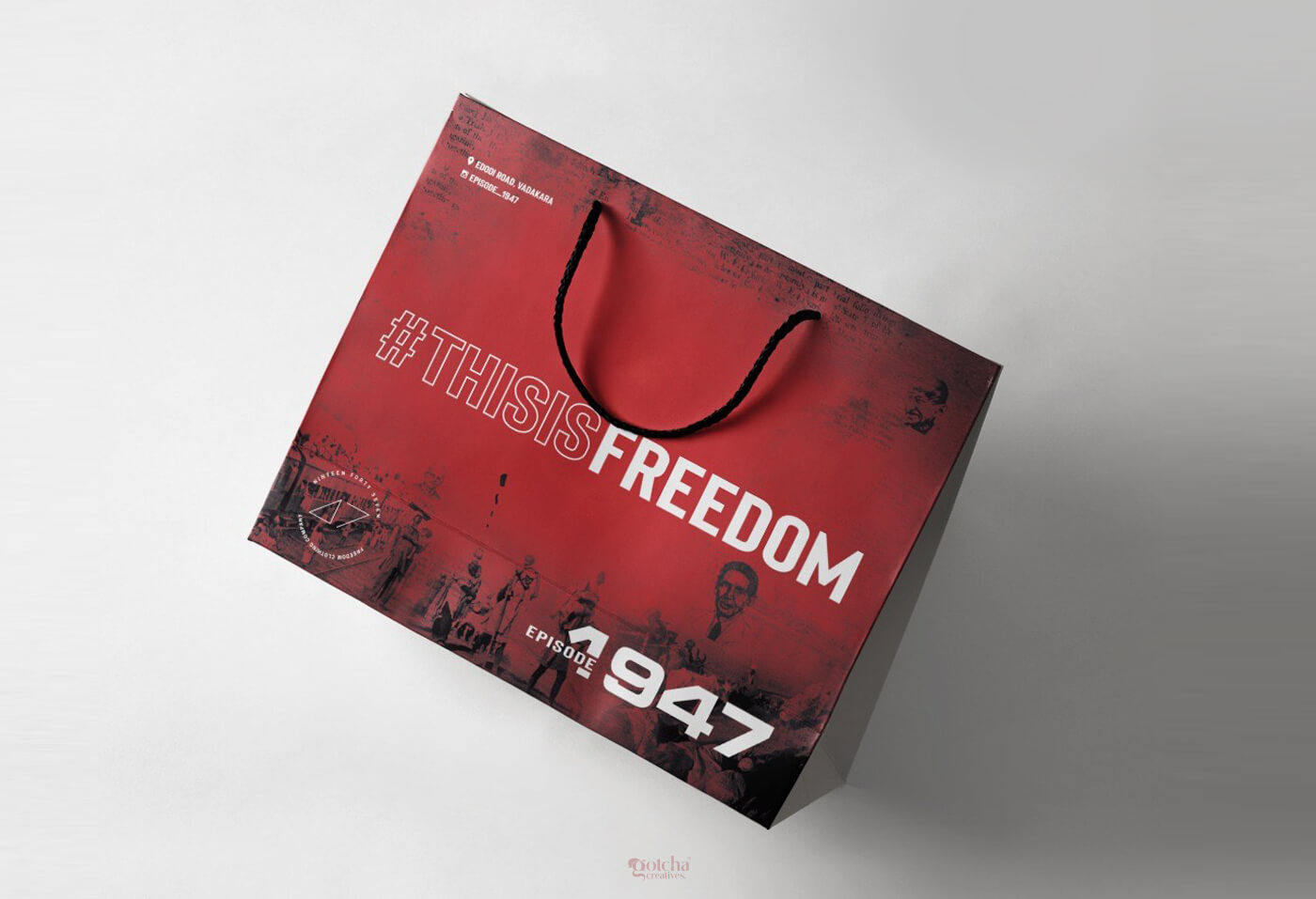 Modern apparel packaging featuring 1947 logo and freedom message for clothing brand