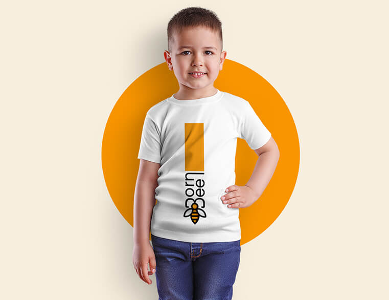 Born Bee Kids Store logo design with playful bee icon and child-friendly branding