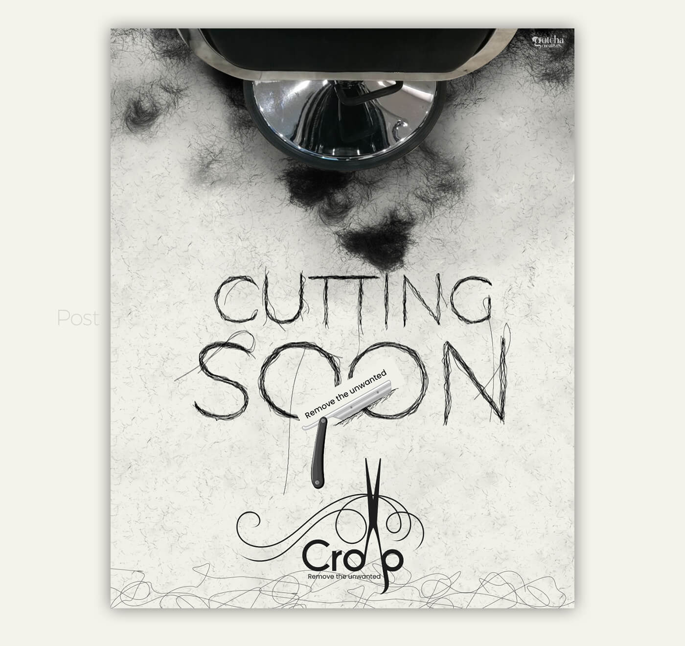 Creative Indian barber shop social media poster with hair-text typography and opening announcement