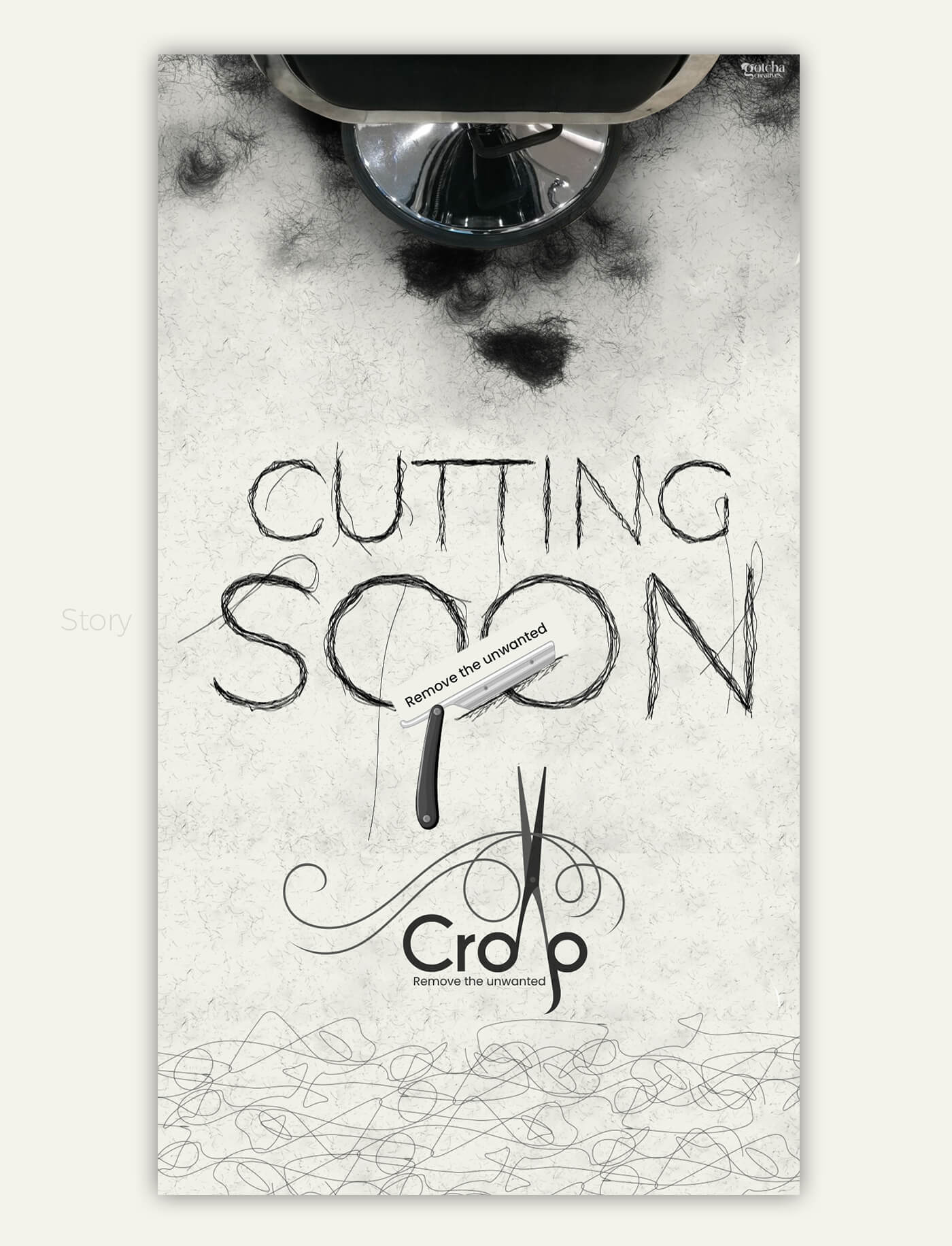 Crop Barber Shop Kerala opening poster with haircut theme and remove the unwanted tagline