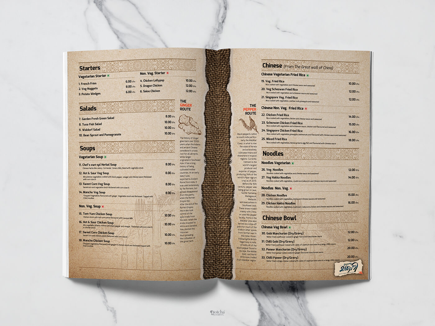 Mukkathe Makkani Ajman Kerala restaurant menu card featuring earthy vintage style