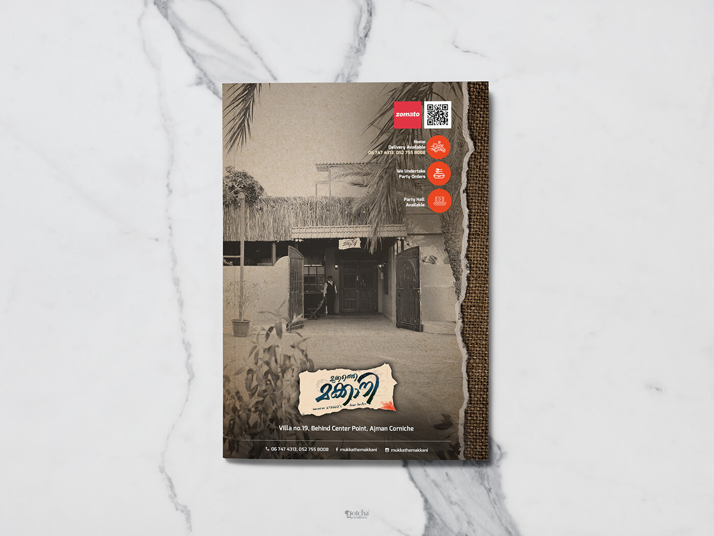 Kerala cuisine restaurant branding with creative handcrafted menu card design