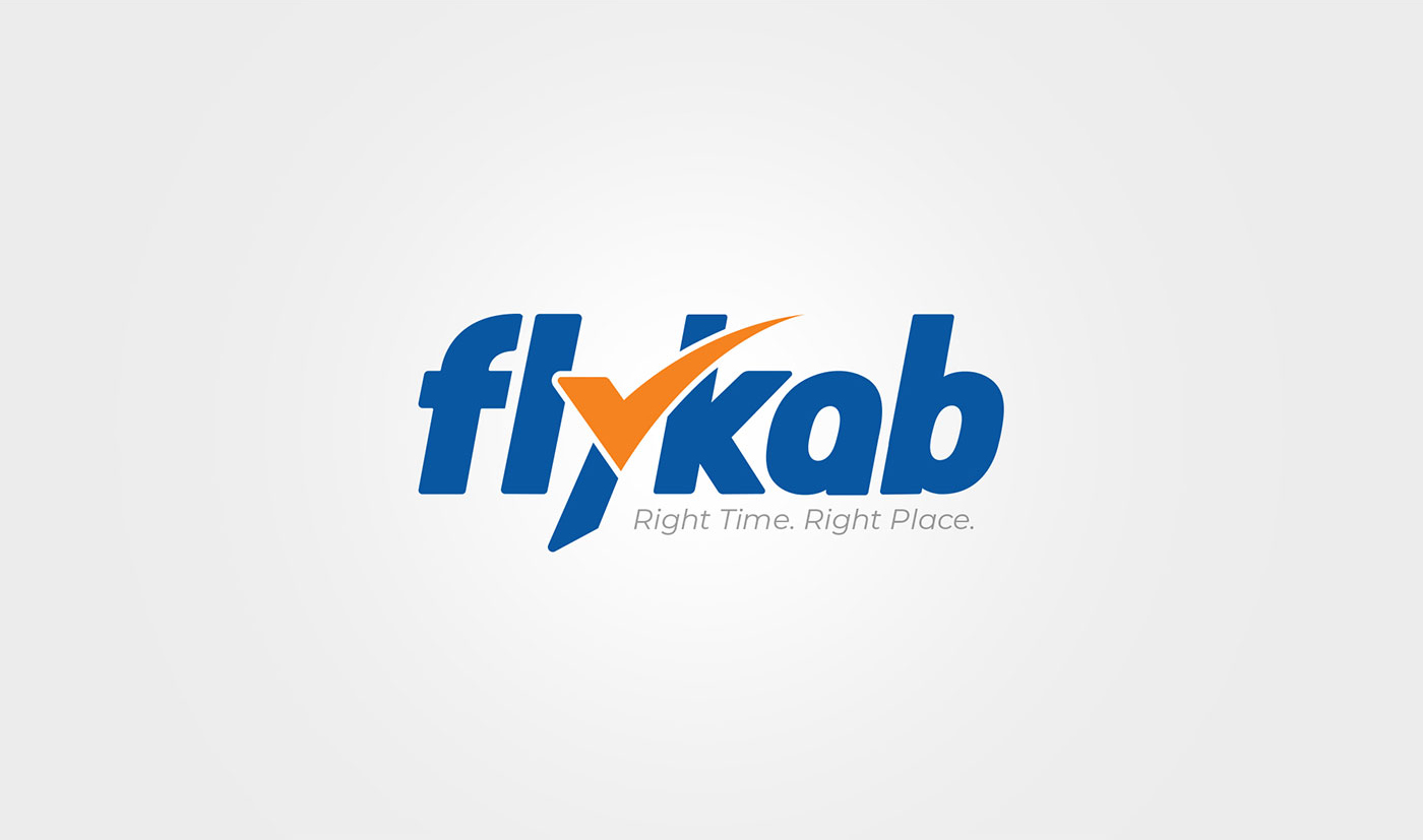 Creative Flykab logo design with integrated checkmark symbol