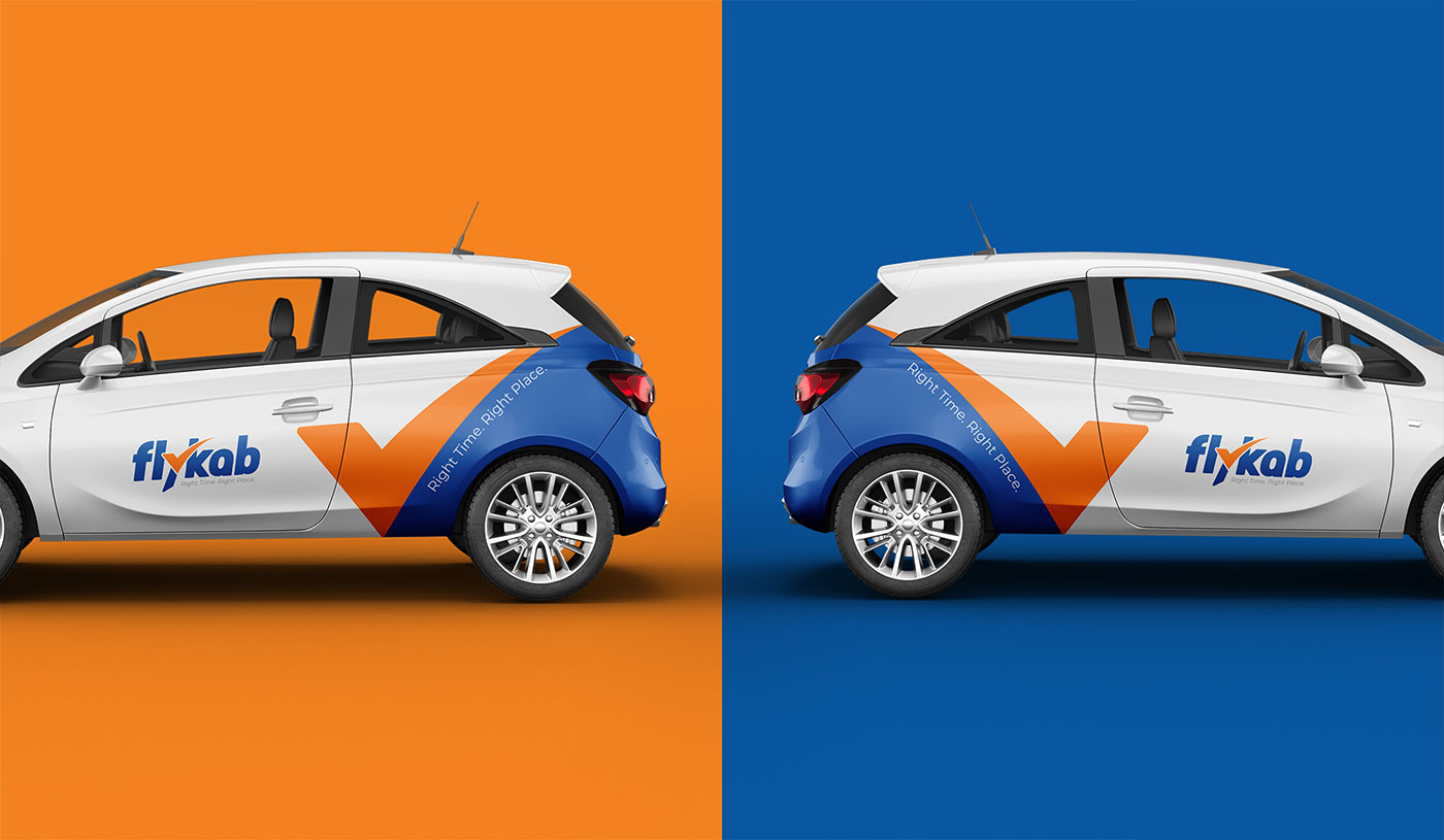 Professional transportation branding with blue and orange identity