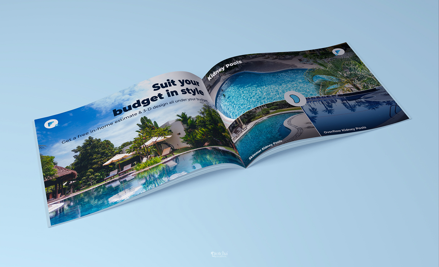 Professional pool services brochure with luxury pool photography