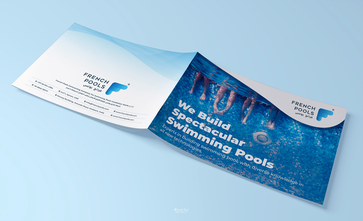 pool marketing brochure with blue theme