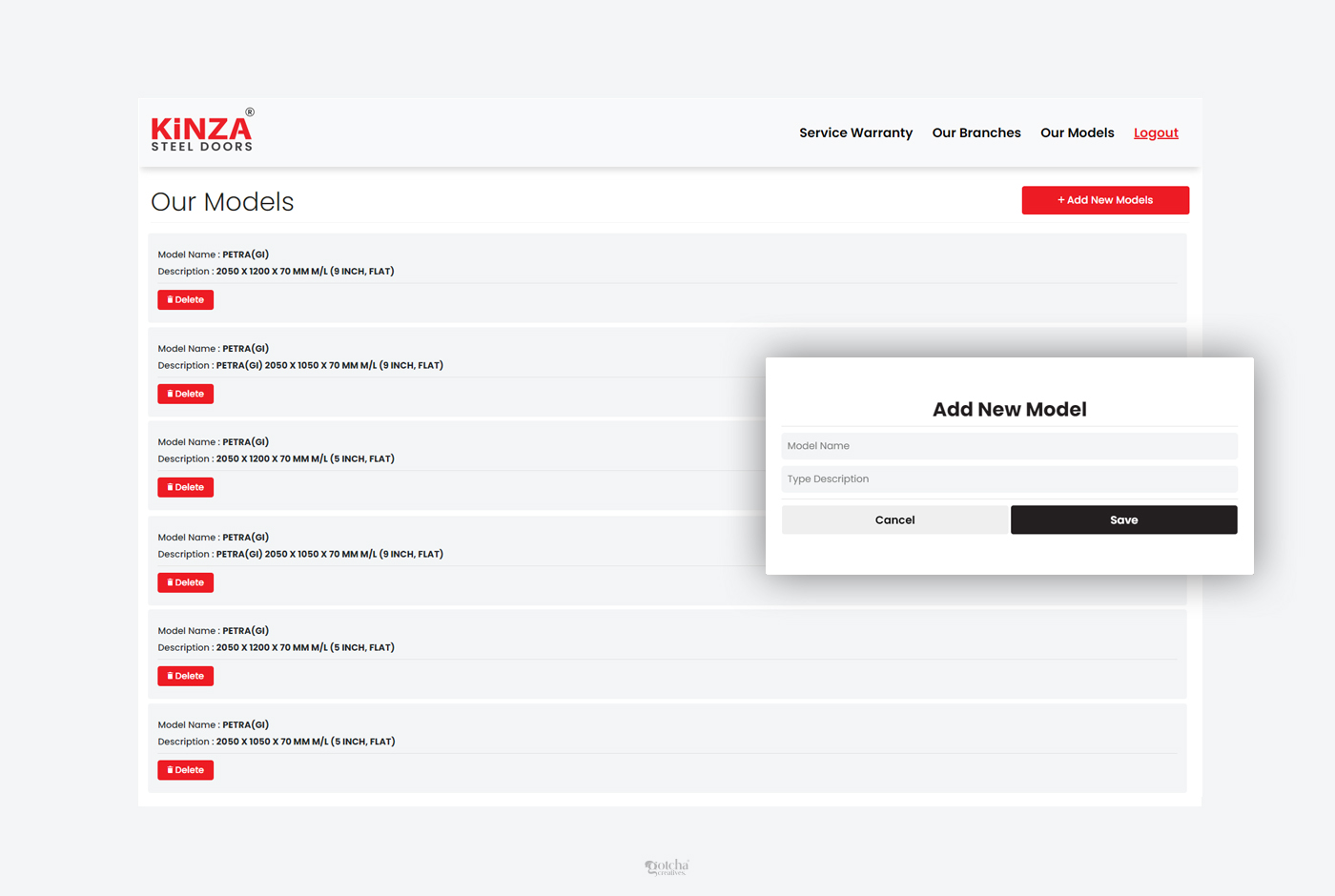 Steel door company admin panel and stock management interface