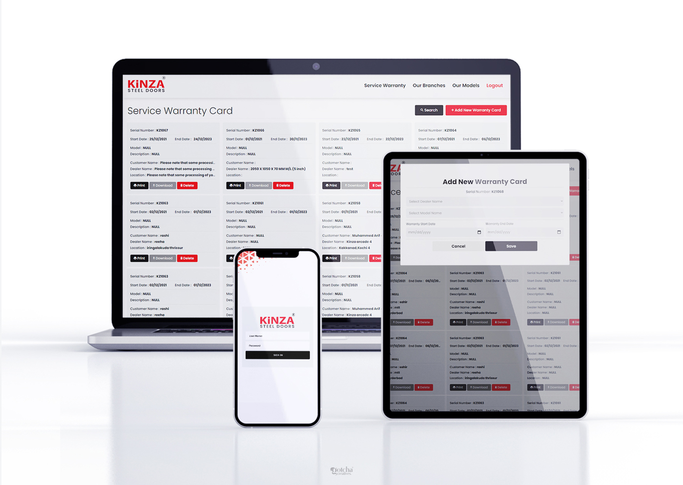 Responsive web application for warranty and branch management
