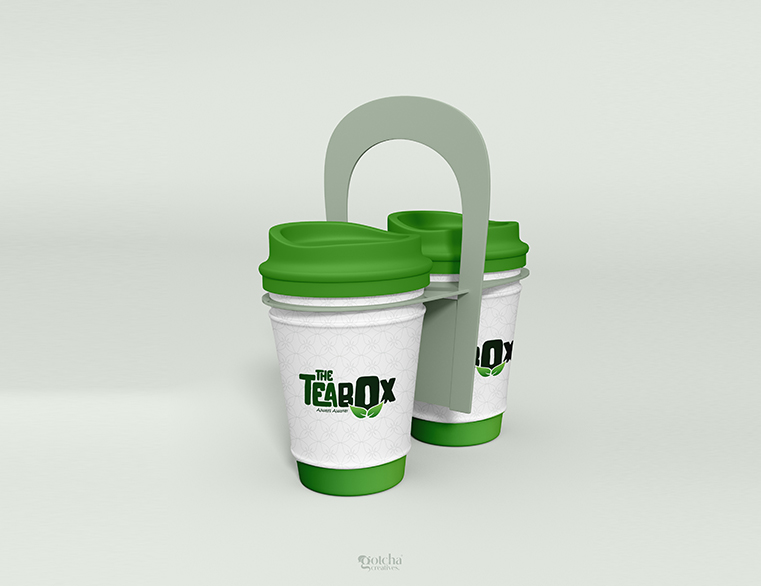 TeaBox café logo branding with green leaf inspired design